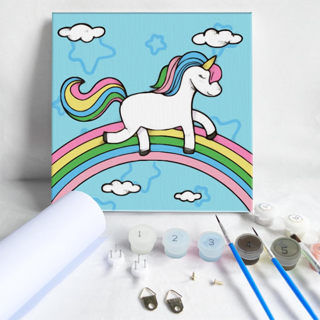 HASTHIP Paint by Numbers Kit for Wall Art with Frame and Brushes 8x8 in | Unicorn Design