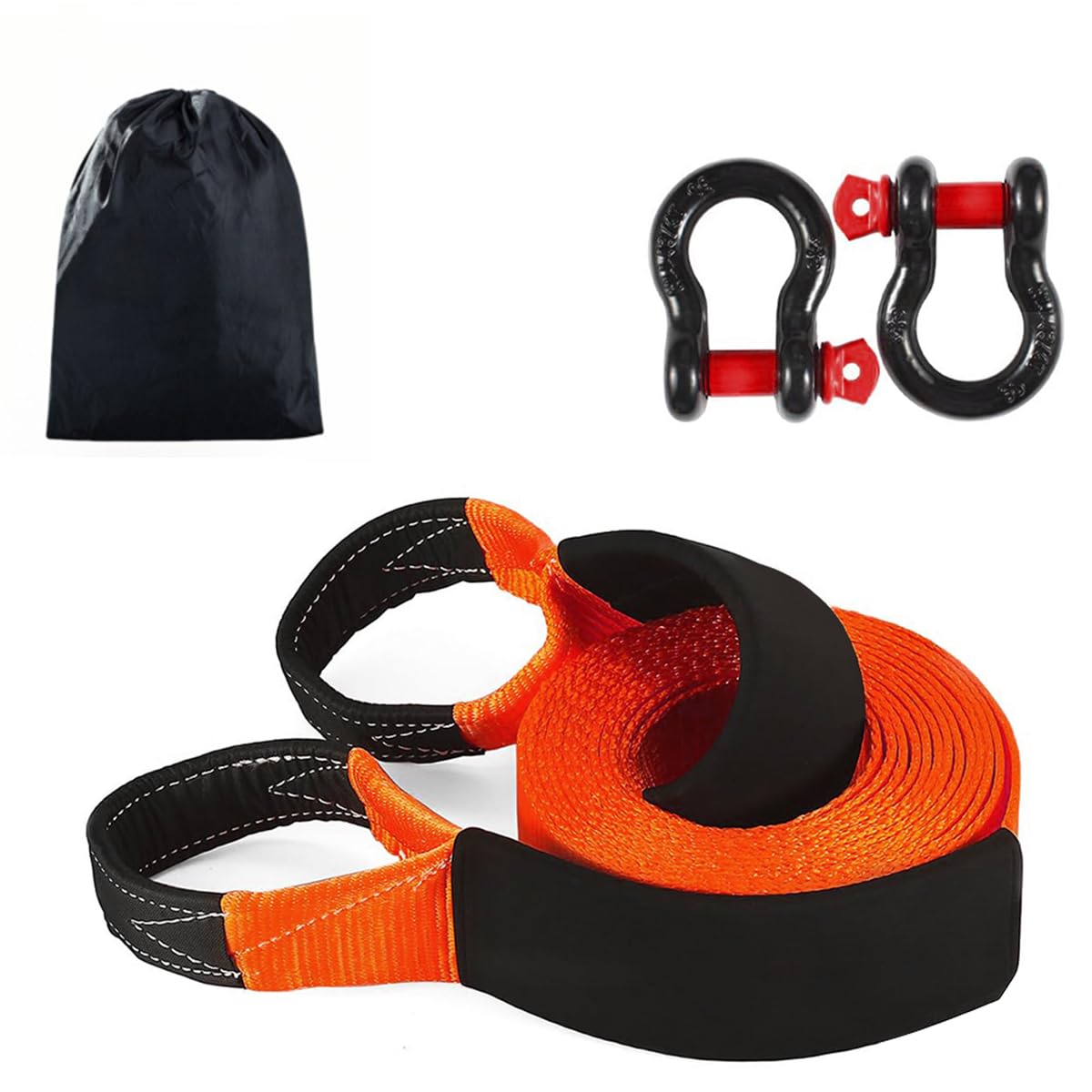 HASTHIP® Correa de Remolque Pesada 16.4ft (5m) con Grilletes de Acero y Bolsa - Cinta Remolque Reflejante Poliéster Resistente 17,000lb para Coche,SUV,Camioneta Recuperación 4x4