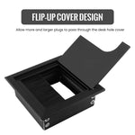 HASTHIP Desk Hole Cap 80x80mm for Office Cable Management with Flip Lid & Brush | Black Aluminium Cover