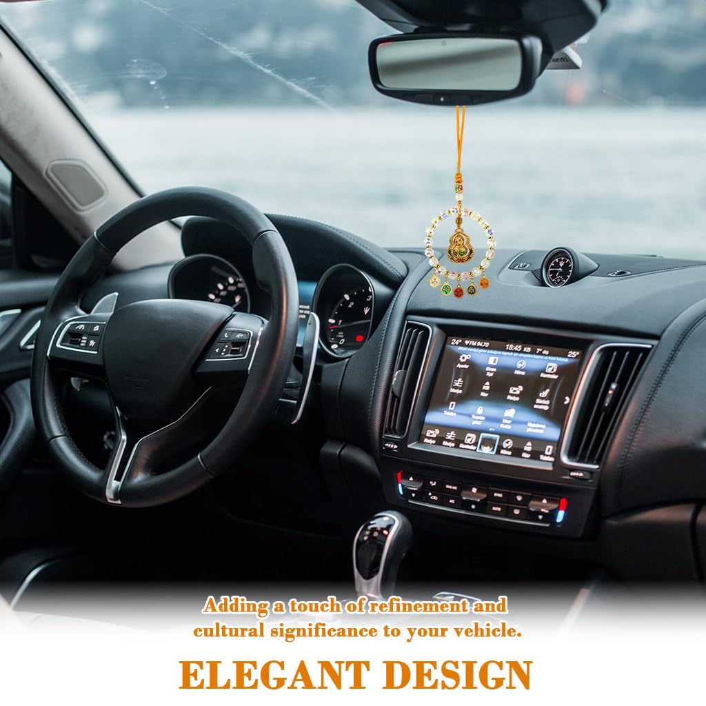 HASTHIP Car Hanging Ornament for Rearview Mirror featuring Golden Alloy Gourd and Crystal Beads | Good Luck Car Decor Gift