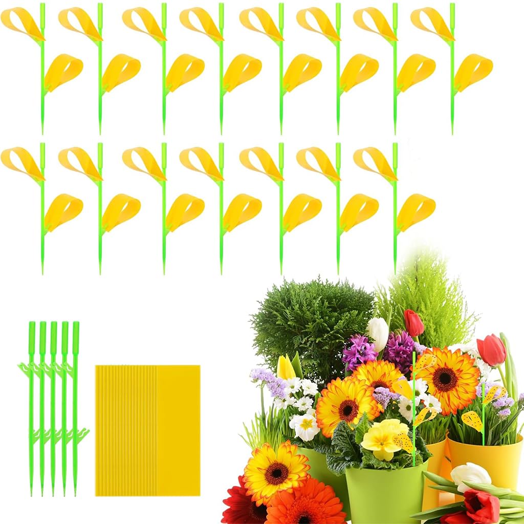HASTHIP Sticky Bug Trap Strips for Planter Pots with Sticks 10 Count 3.3x3.3cm | Yellow Decorative Pest Control