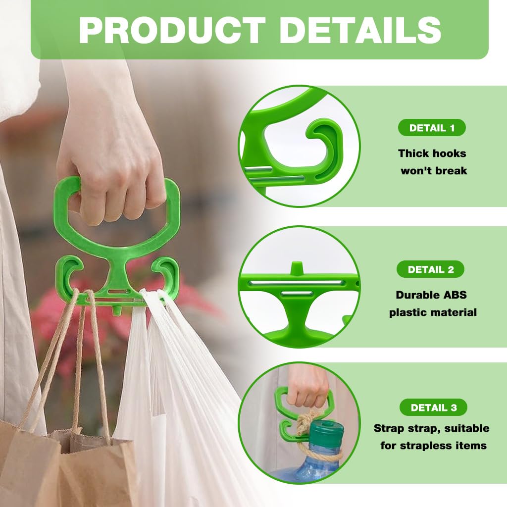 HASTHIP Bag Holders for Heavy Lifting with Dual Hooks and Ergonomic Handles | 2Pcs Green