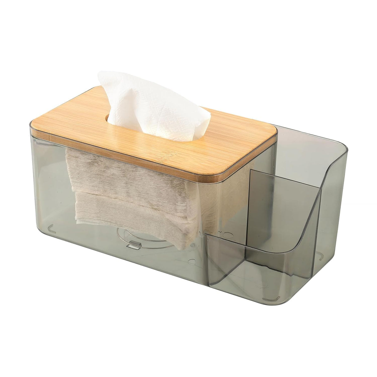 HASTHIP® Tissue Paper Dispenser Box, 2 in 1 Clear Desk Tissue Paper Dipenser Case with Wooden Lid Desk Organizer Remote Holder, 30.5x11.7x9.8cm