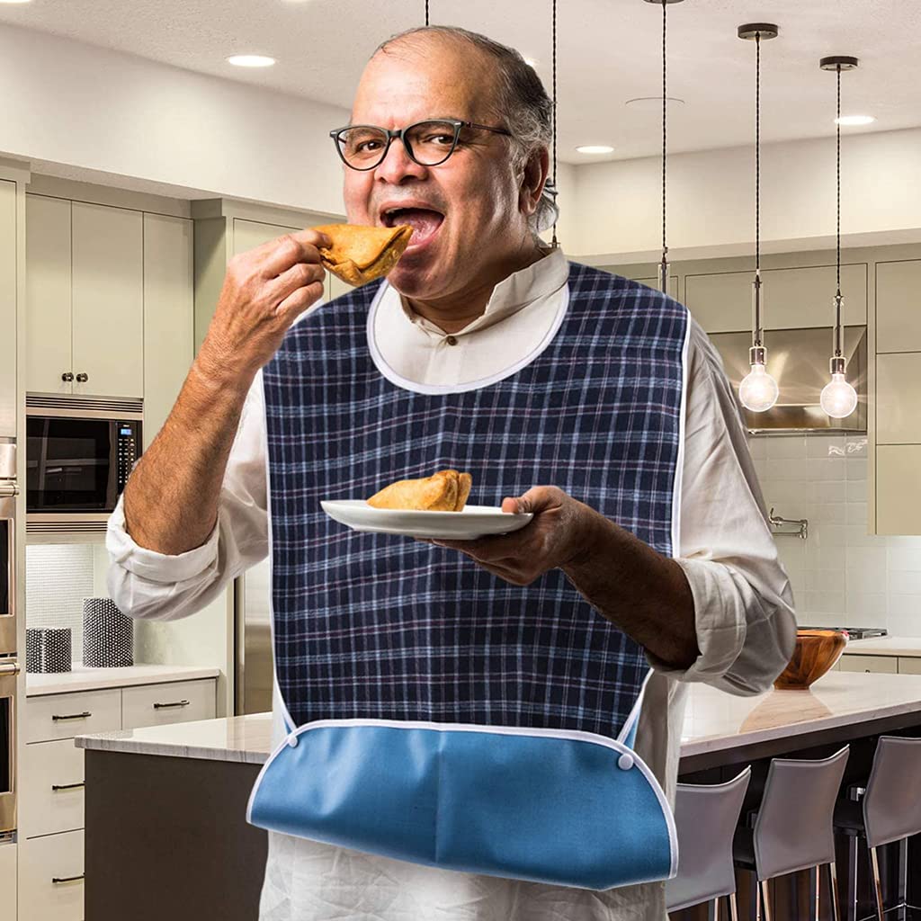 HASTHIP Adult Bibs for Elderly with Waterproof Reusable Design 78x44 cm Blue | Mealtime Protector