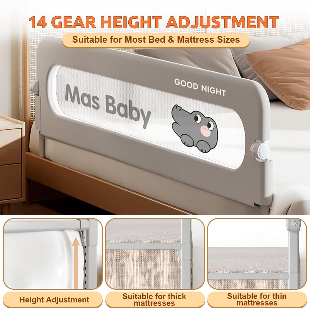 HASTHIP® Bed Guard Rail for Toddlers - 180CM Adjustable Heights & Folding up Portable Bed Railing for Baby - Toddler Bed Rails Guard for Crib, Twin, Bunk,Full Size