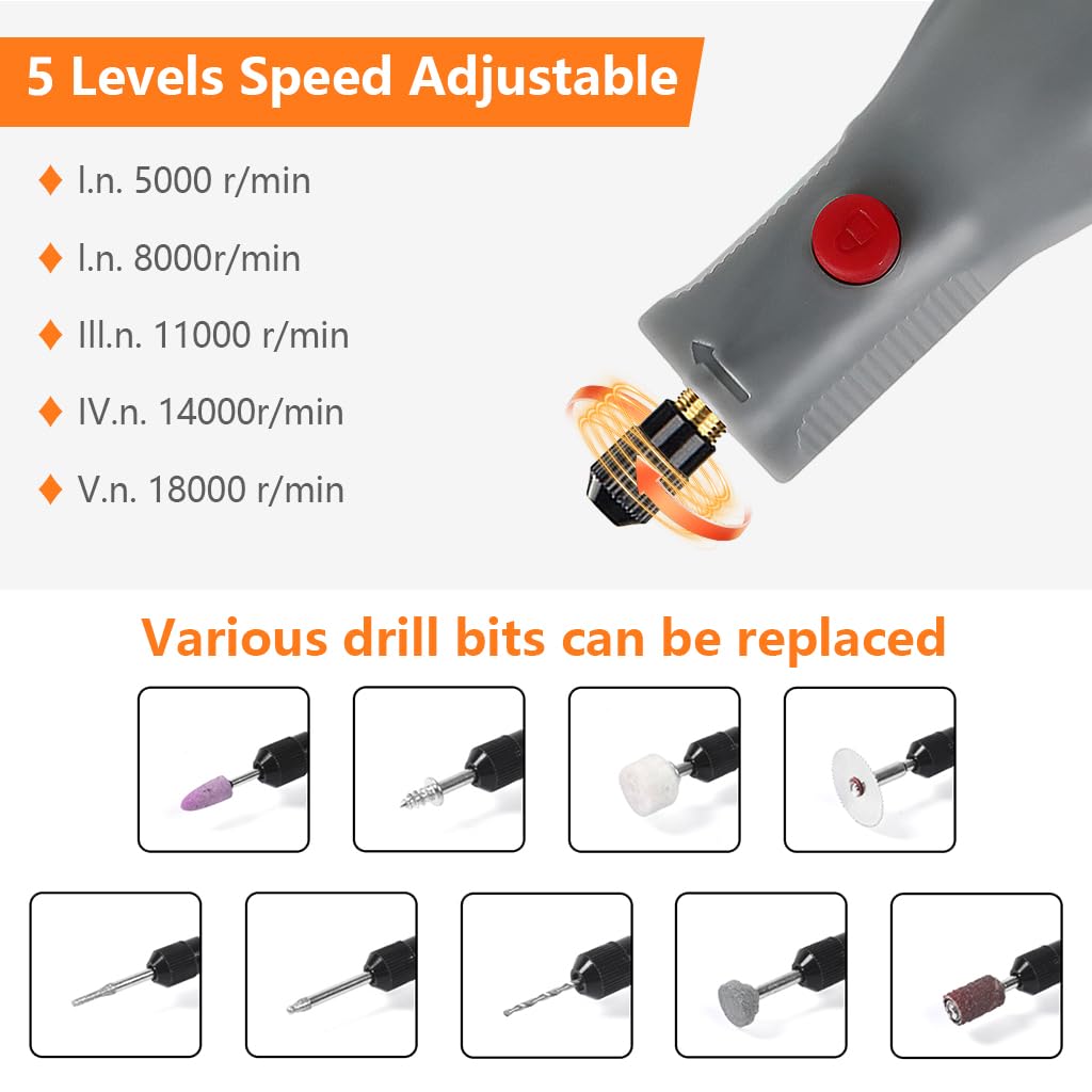 HASTHIP Mini Cordless Rotary Tool Kit for Sanding and Engraving with 39 Accessories | 2000mAh Battery and LED Light