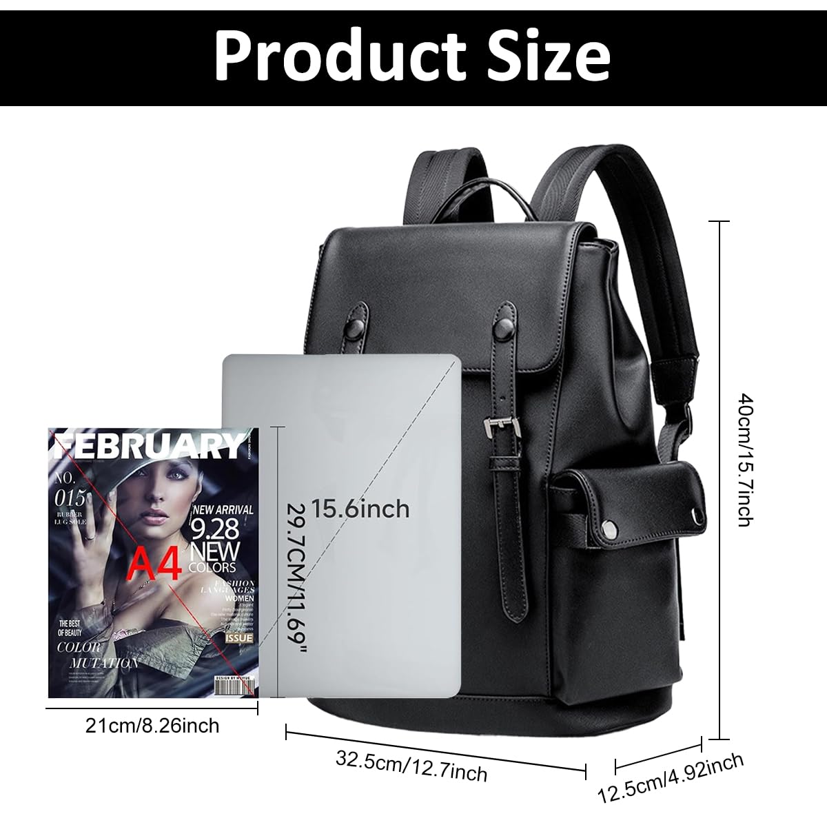 HASTHIP® Leather Backpack for Men Black Laptop Computer Backpack Large Capacity Business Ladies Retro Leisure Travel Backpack