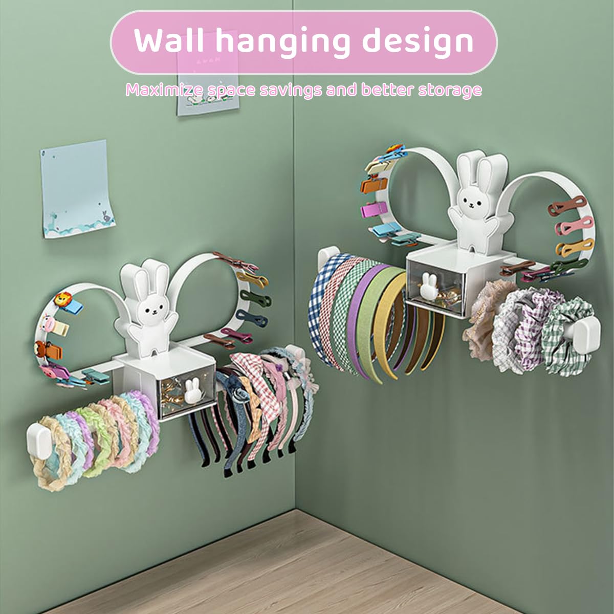 Headband Holder Stand Scrunchie Organizer, Girls Hair Accessories Organizer Storage for Headband Hairband Hair Ties, Adhesive Scrunchy Holder Scrunchie Storage