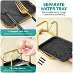 HASTHIP Spoon Rest Pot Lid Holder for Kitchen Organization with Detachable Drain Tray 20x13.8x11.5cm featuring Metal Dual Golden Black Design