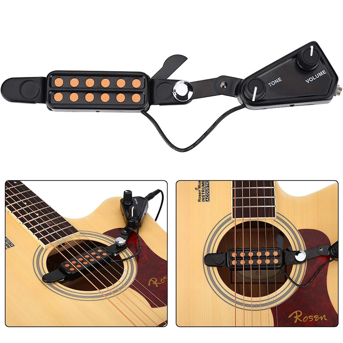 HASTHIP Guitar Pickup for Acoustic to Electric Use with 12 Pole Pieces and 10Ft Cable | 2PCS