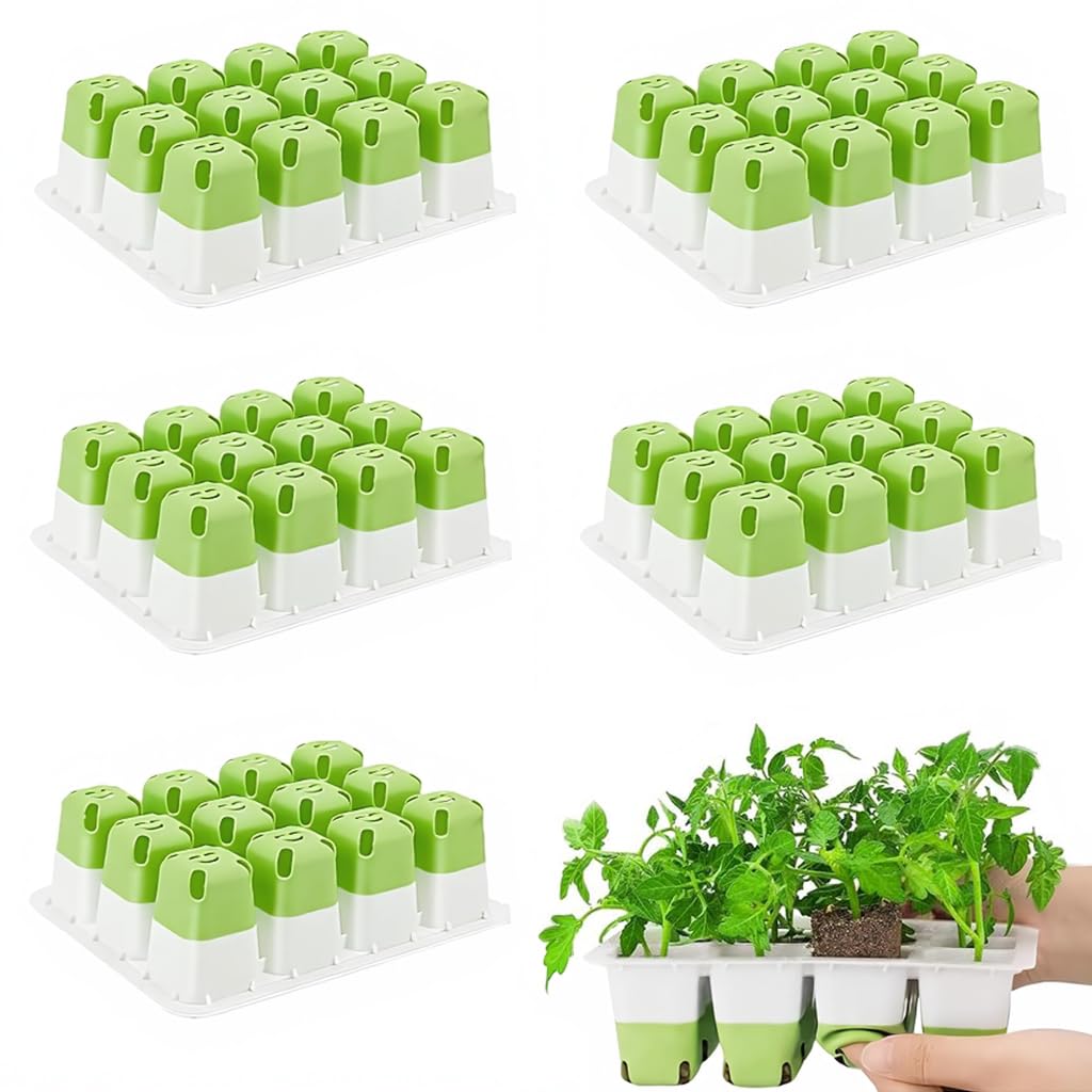 HASTHIP® 5Pcs Seedling Germination Tray with Silicone Bottom, 12-Cavity Propagation Pods with Multi Drainage Holes, Silicone Bottom for Easy-Release (total 60-cavity)