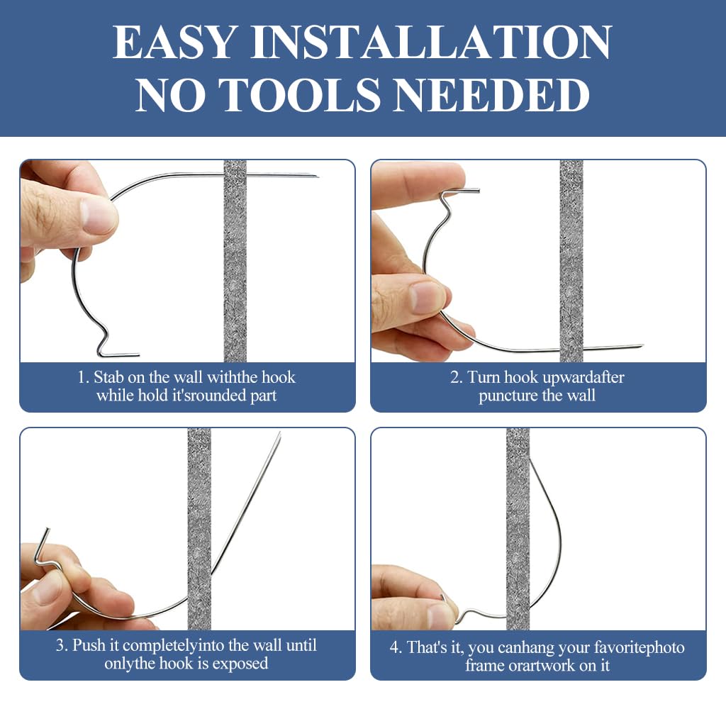 HASTHIP Wall Anchor Hooks for Picture and Key Hanging 20Pcs with Curved Stainless Steel Design