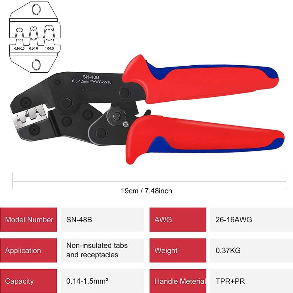 HASTHIP Wire Terminals Crimping Tool Kit with 600PCS Spade Connectors for AWG22-16 featuring Self-Adjusting Ratcheting Pliers | Alloy Steel Construction