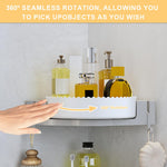 HASTHIP Bathroom Corner Shelves for Toiletries with 360° Rotating Design and Hooks | No-Drill 2Pcs Set