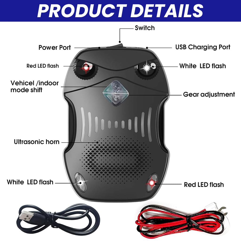 HASTHIP Car Rodent Repellent Device for Car and Home with 9–65Hz Ultrasonic Sound featuring Dual-Color Flash Light | Smart Motion Sensor Energy Saving