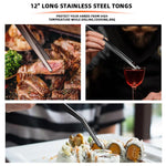HASTHIP Cooking Tweezers Set for Kitchen and Grill with Serrated Tips | 3 Pcs 12 in Stainless Steel