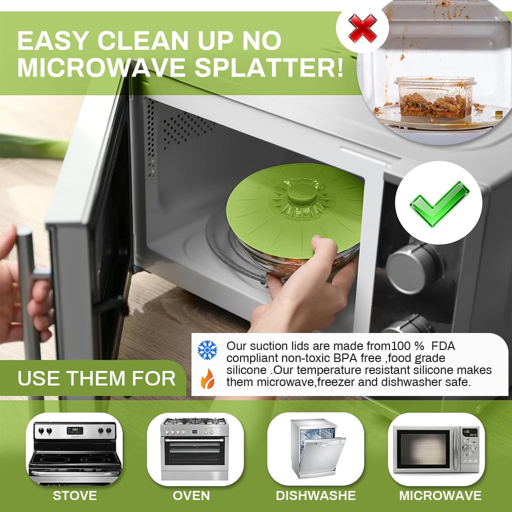 HASTHIP Silicone Lids for Bowls 5 Sizes 13.2–26.2cm with Reusable Suction Seal Covers Green