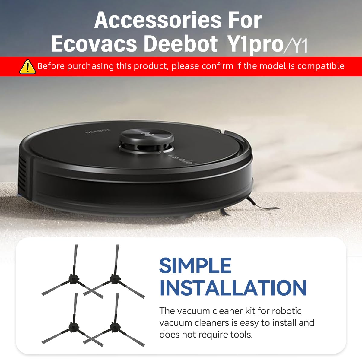 HASTHIP Replenishment Kit for Ecovacs Deebot Y1 and Y1 Pro featuring 4 side brushes | gentle surface care