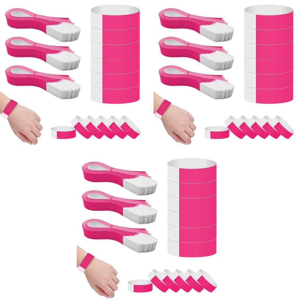 HASTHIP Paper Wristbands for Events with Self Adhesive Closure 300 pcs Rose Red | Waterproof