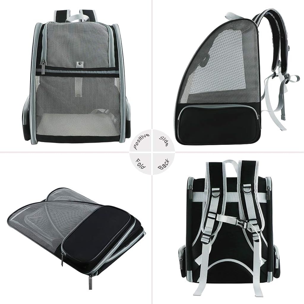 HASTHIP® Breathable Design Cat Bag Carrier Backpack for Hot Weather, Expandable Cat Dogs Cage, Cat Bag, Backpack Design Pet Travel Carrier Pet Case for Small Pets (Grey)