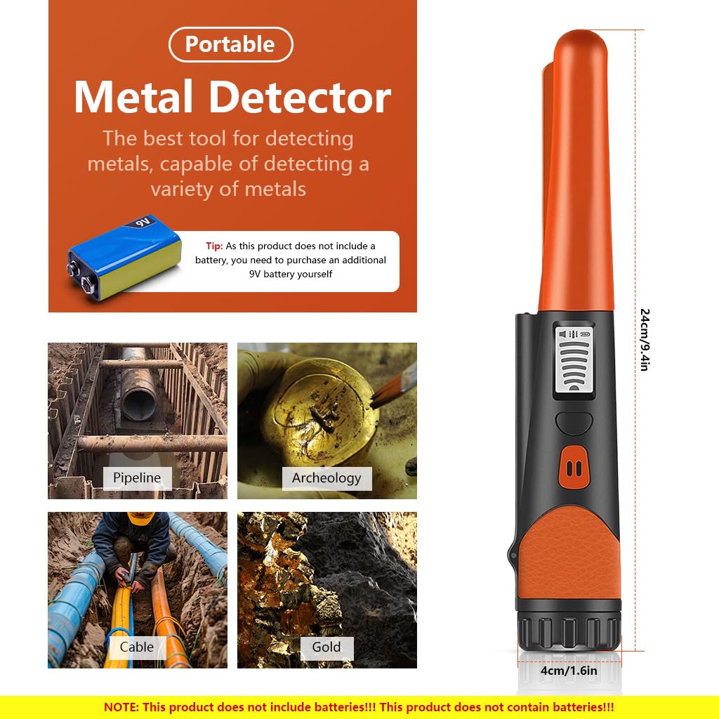 Serplex® Hand Metal Detector High Sensitivity Handheld Metal Detector with LCD Screen and Belt Holster 360° Search Probe Finds Gold Coin Silver Jewelry Waterproof Pinpointer (Battery NOT Included)