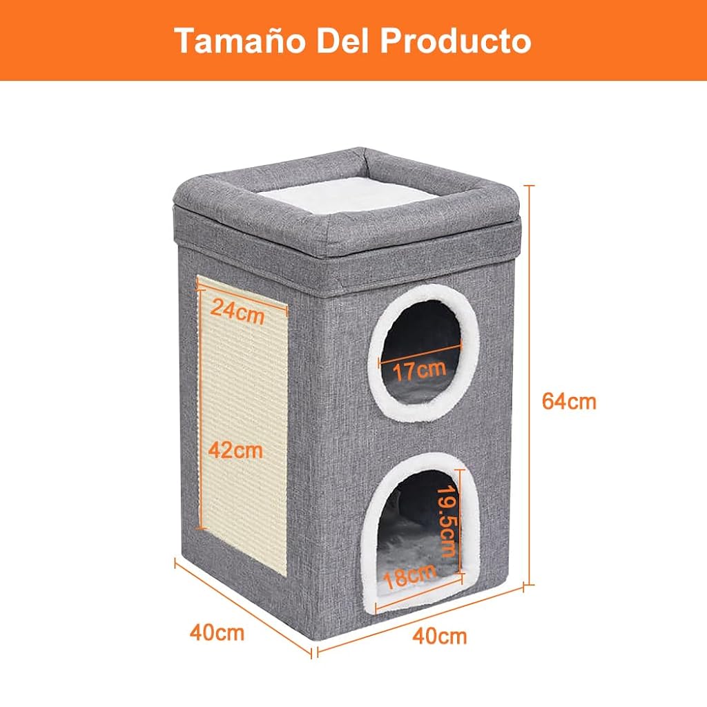 HASTHIP® Foldable Cat House, Cat Bed for Indoor Cats, for Cat Multi Opens Game Tunnel for Cat Double Layer Cat House with Atop Platform & Cat Scratcher Board DIY Assembly Cat House All Season Use