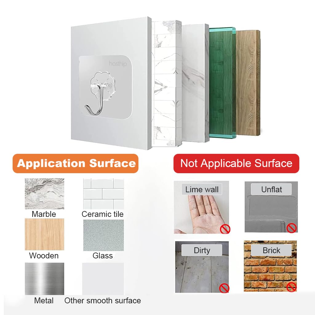 HASTHIP Wall Hooks for Bathroom and Kitchen with Ultra Adhesive Acrylic Glue | 16 Pack Plastic and Metal Transparent Design