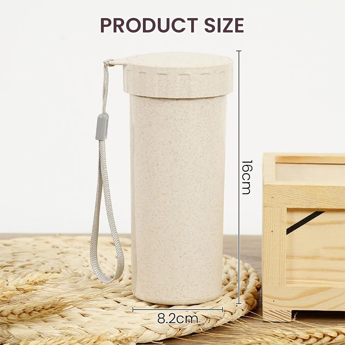 HASTHIP Water Bottle Set for Gym and Office with Leak-Proof Lid and Hand Strap 330ml | Wheat Straw BPA-Free Bottles