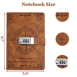 HASTHIP Lock Diary for Personal Writing with 3‑Digit Password Lock and A5 200 Pages Brown