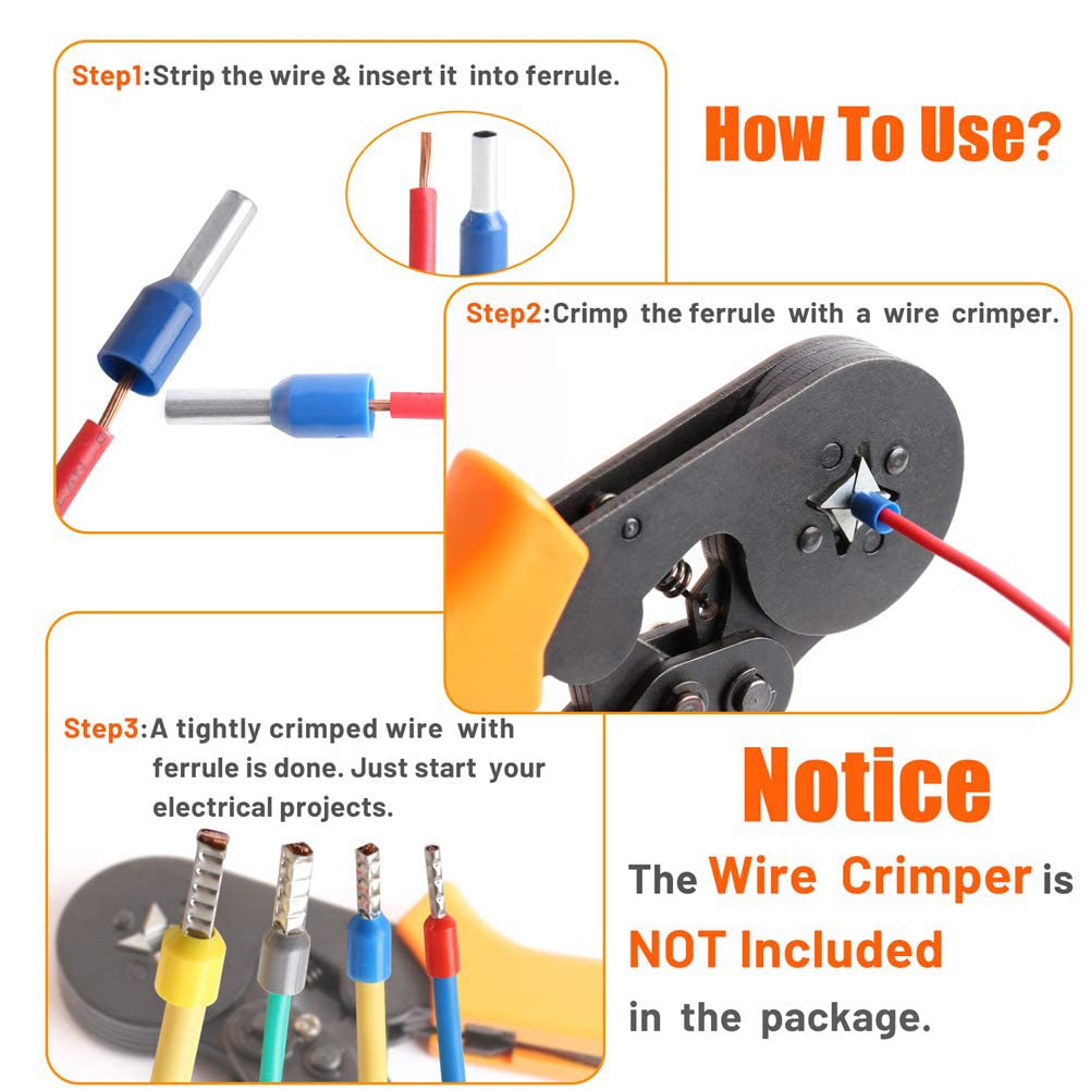 HASTHIP Ferrule Wire Crimp Connector Kit for Wiring Projects with 1200pcs Copper Terminals