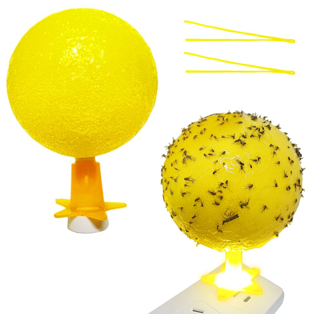 HASTHIP USB Fly Trap Balls for Kitchen and Living Room with LED Attractant Light | 3.15 in Yellow Sticky Pest Control