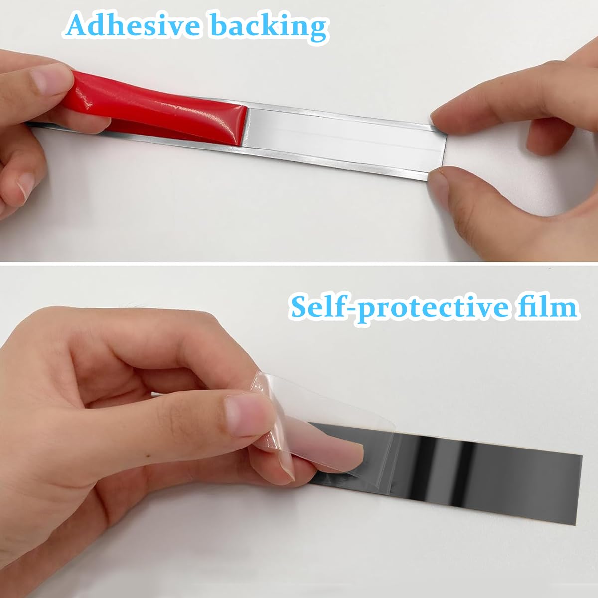 HASTHIP metal wall trim strip 16.4ft self adhesive stainless steel with mirror finish | 3 pcs black molding for walls ceilings and cabinets