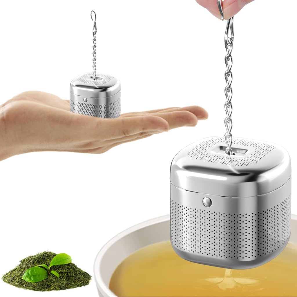 HASTHIP® Infusor de Té en Cubo de Acero Inoxidable 304 con Cadena y Gancho,Colador Fino para Té Hojas Sueltas,Hierbas Café Molido Verde Manzanilla Filtro Reutilizable para Tazas