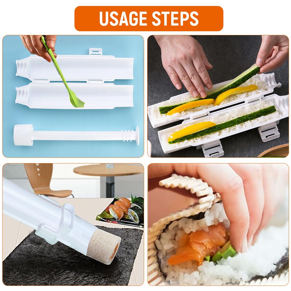 HASTHIP Sushi Making Kit for Beginners with Rolling Bazooka and Bamboo Mat 3PCS | DIY Home Sushi Rolls