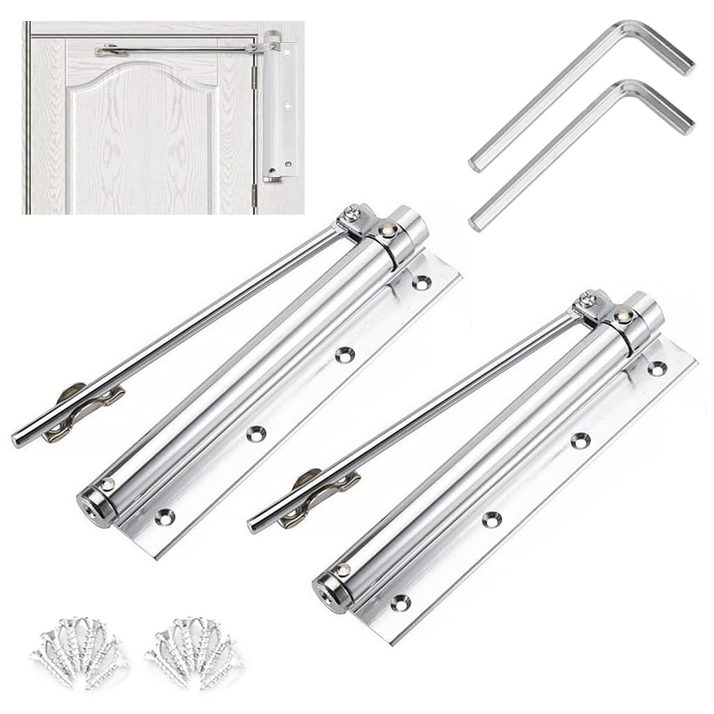 2 Pack Door Closer, Spring Loaded Automatic Door Closer, Stainless Steel Door Closer with Folding Spring Arm, Surface Mounted Door Closer with Accessories Tools for Home, Office, Hotel Door