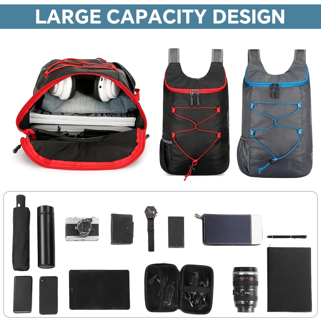 HASTHIP Lightweight Trekking Bags for Hiking with Moisture Wicking Straps 27x14x39cm | Packable Quick Dry Backpack