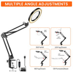 HASTHIP Desk LED Magnifier for Repairing and Reading with 15X Lens and Flexible Arm | USB 3‑Color Lighting