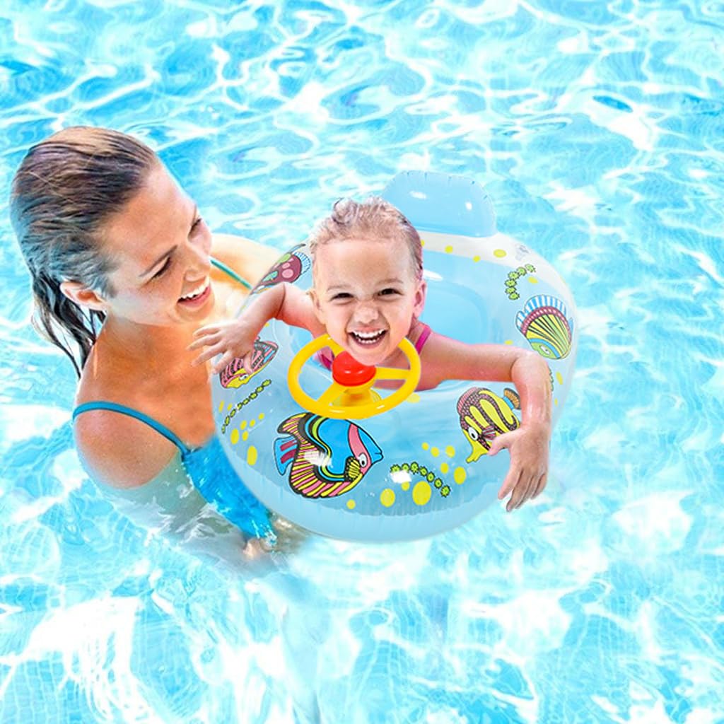 HASTHIP® Inflatable Swimming Tube for Toddlers 3-5 Years, with Cartoon Steering Wheel & Horn, Durable PVC, Leakproof Valve, 55-57cm Ideal - Fun & Safe Pool Float for Beach & Indoor Pools