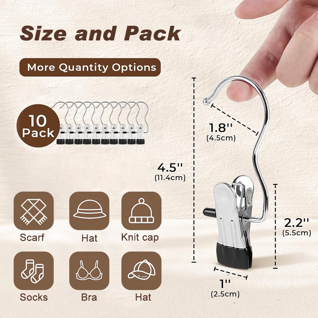 HASTHIP Adjustable Clothes Pants Hangers for Closet Organization with 360° Swivel Hooks | 10 Pcs Metal Clip Design