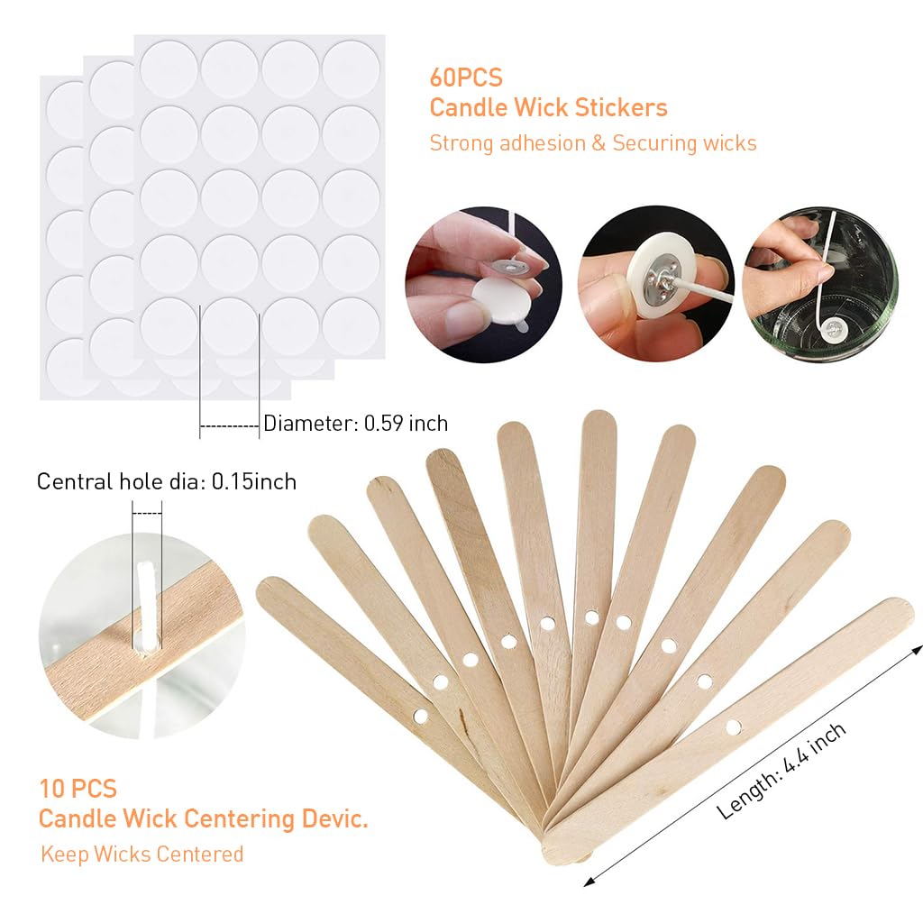 HASTHIP Candle Making Tool Kit with 100 pcs 6 in wicks and 10 wooden centering holders | DIY candle set