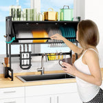 HASTHIP Over Sink Kitchen Organizer for Cutlery and Dishes featuring 2 Tier Carbon Steel Rack