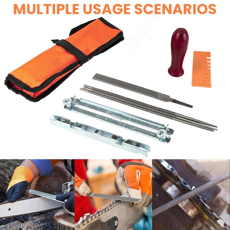HASTHIP Chainsaw Sharpener Kit 9 Pcs for Chain Repair with File Guide & Wooden Handle | Includes Storage Bag