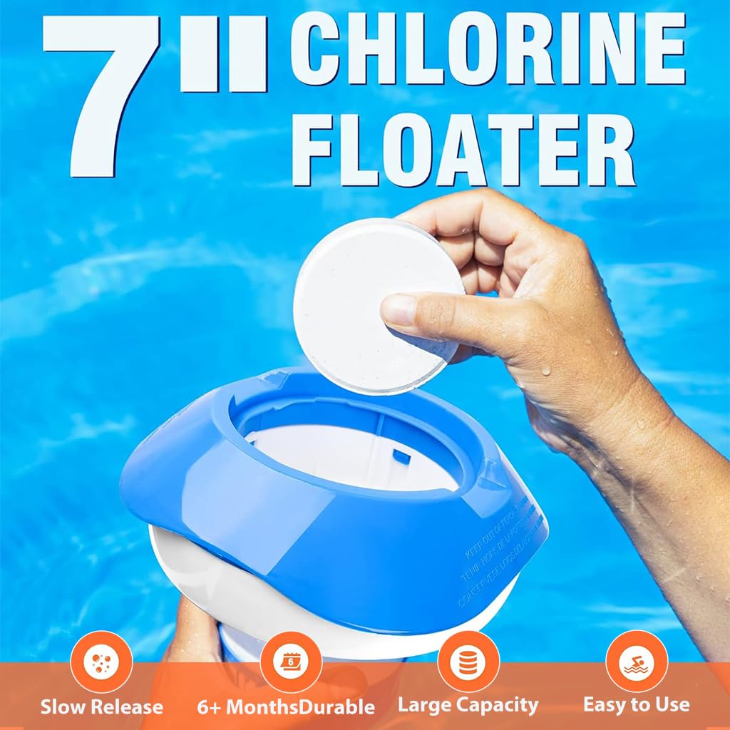 HASTHIP Pool Chlorine Floater for Swimming Pool and Spa featuring 7 in Design | Holds 3 in Tablets