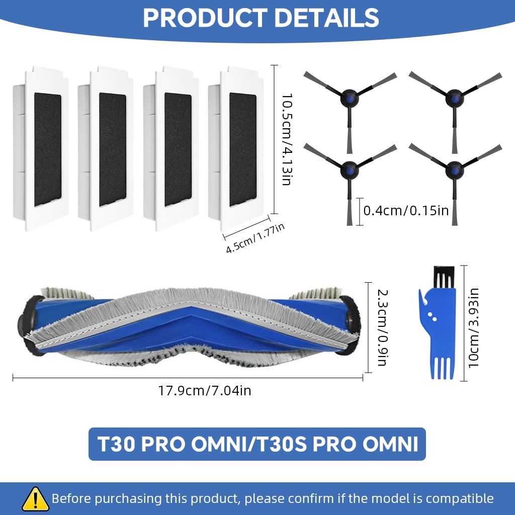 HASTHIP Replacement Parts for Ecovacs T30 PRO Omni featuring 10Pcs Kit with Brushes and Filters
