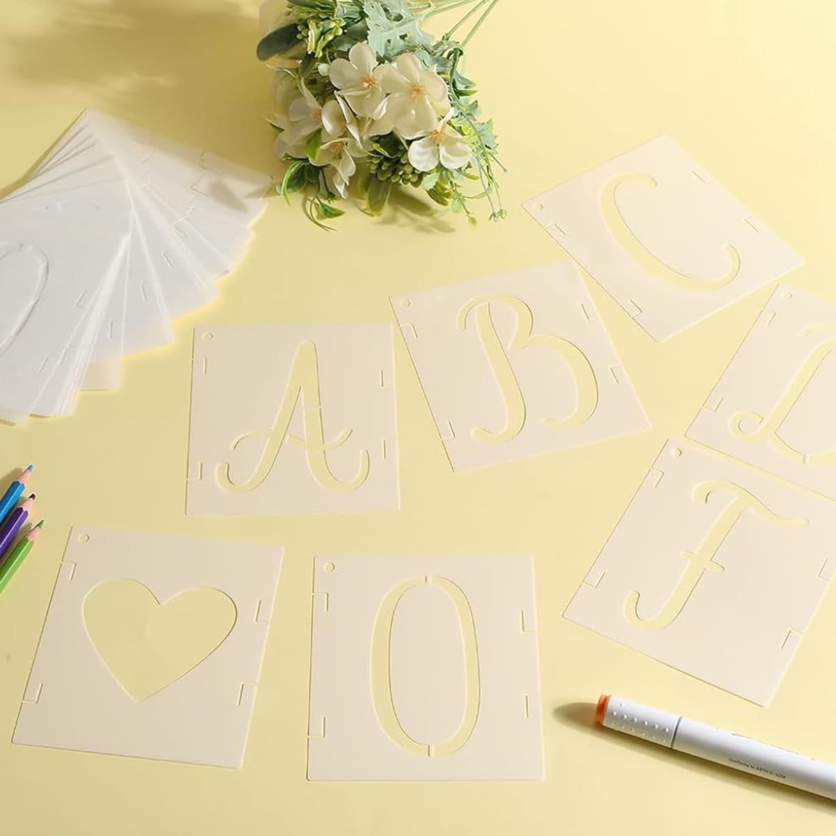 HASTHIP Alphabet Letter Stencils for DIY Painting with 42Pcs Interlocking PET Templates