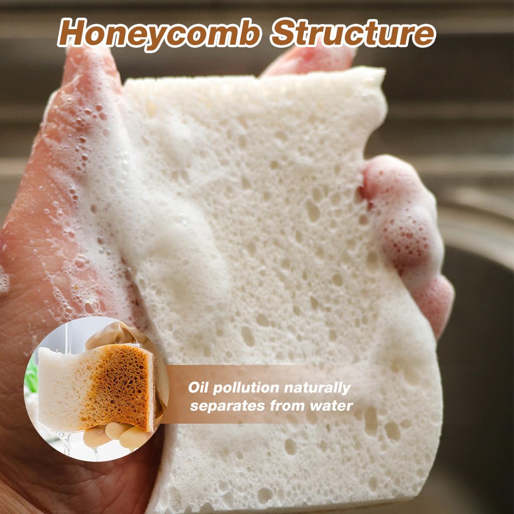 HASTHIP® 6 Pack Kitchen Sponges, Plant-Based Biodegradable Cellulose & Coconut Coir Scrub Sponges, Dual-Sided Non-abrasive Dish Sponges for Dishes, Countertops, Sink & Bathroom Cleaning