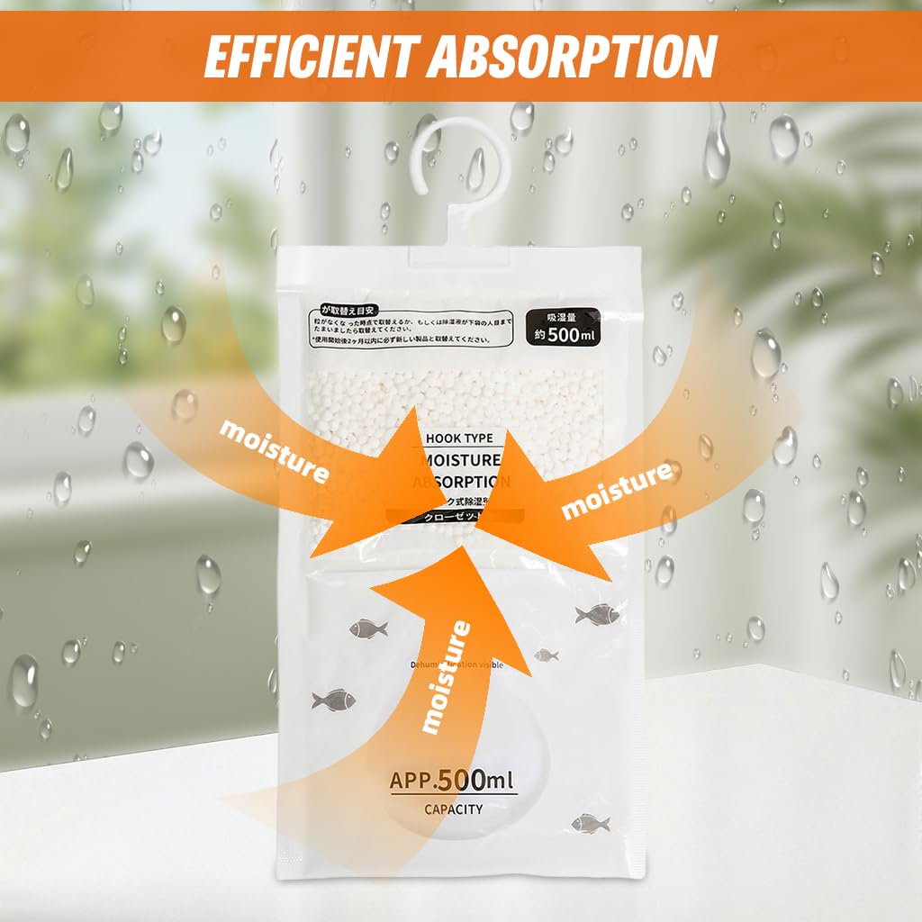 HASTHIP Dehumidifier for Wardrobe with Hanging Transparent Bags 4 Pack | Absorbs up to 400ml Moisture