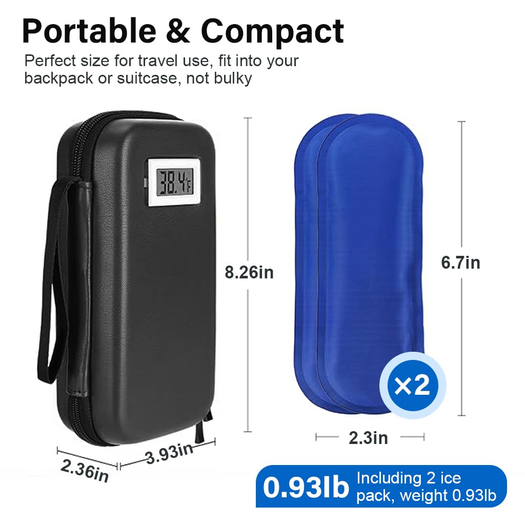 HASTHIP® Insulin Cooler Travel Case with Temperature Display - Diabetic Travel Case Refrigerated Medicine Cooler Travel Case with 2 TSA Approved Ice Pack for
