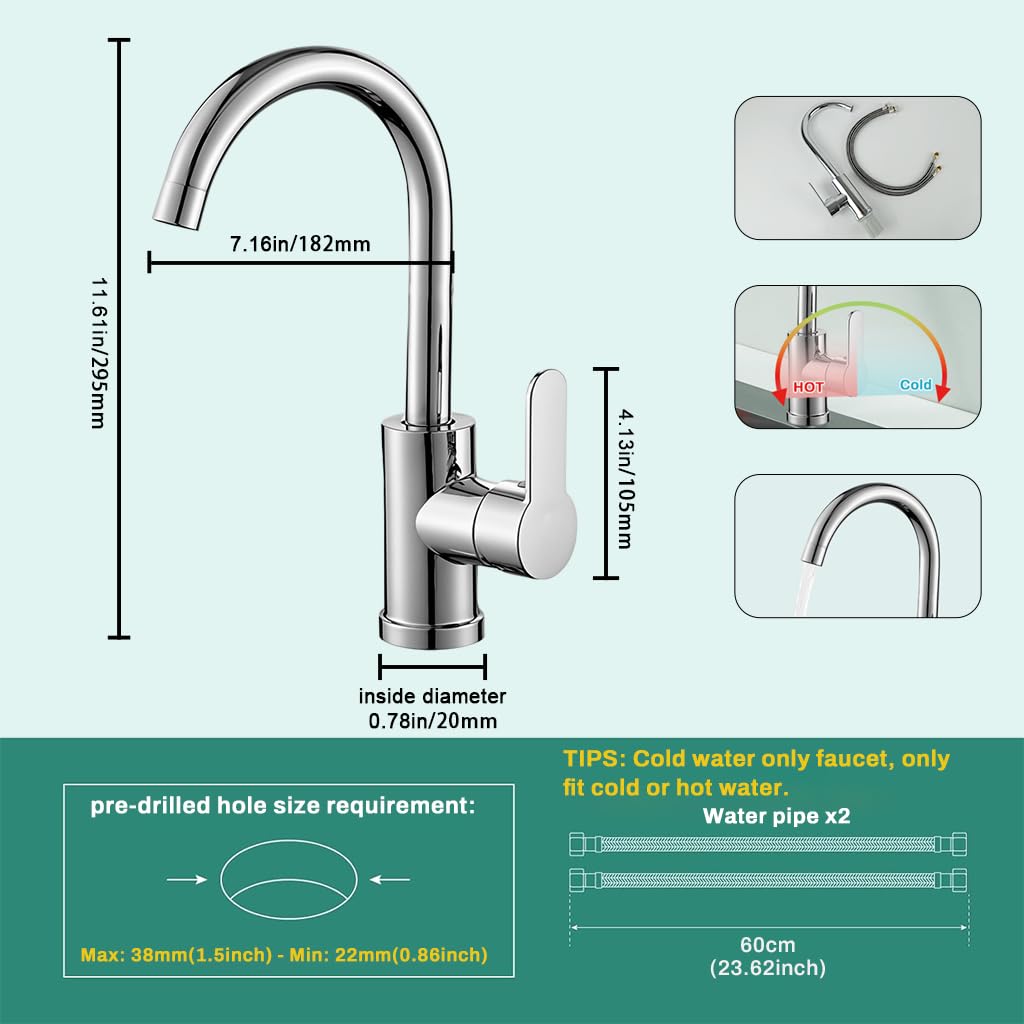 HASTHIP Mixer Faucet for Kitchen Sink and Bathroom Basin with 360° Swivel Spout | Single Handle Control