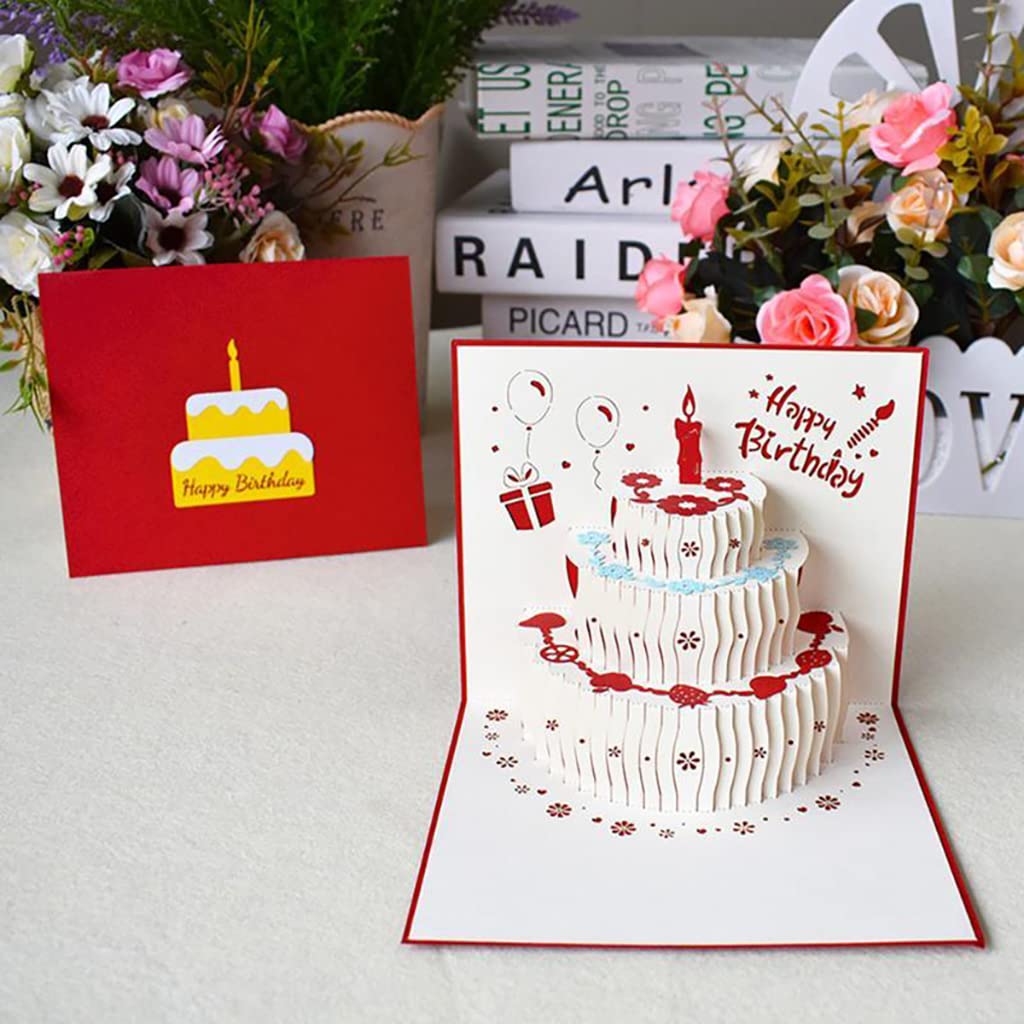 HASTHIP Greeting Card for Birthday with Pop Up 3D Cake Design and Envelopes 3PCS Set